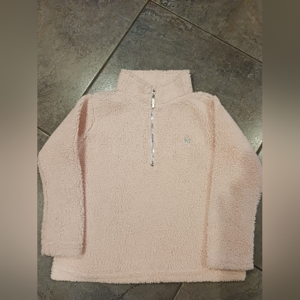 Girls Size 8 Limited Too Pink Fluffy Sweater with Sparkly "LOVE" on Back